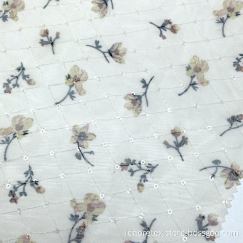 100% Nylon Flower Printing Diamond Checked Knitted Fabric